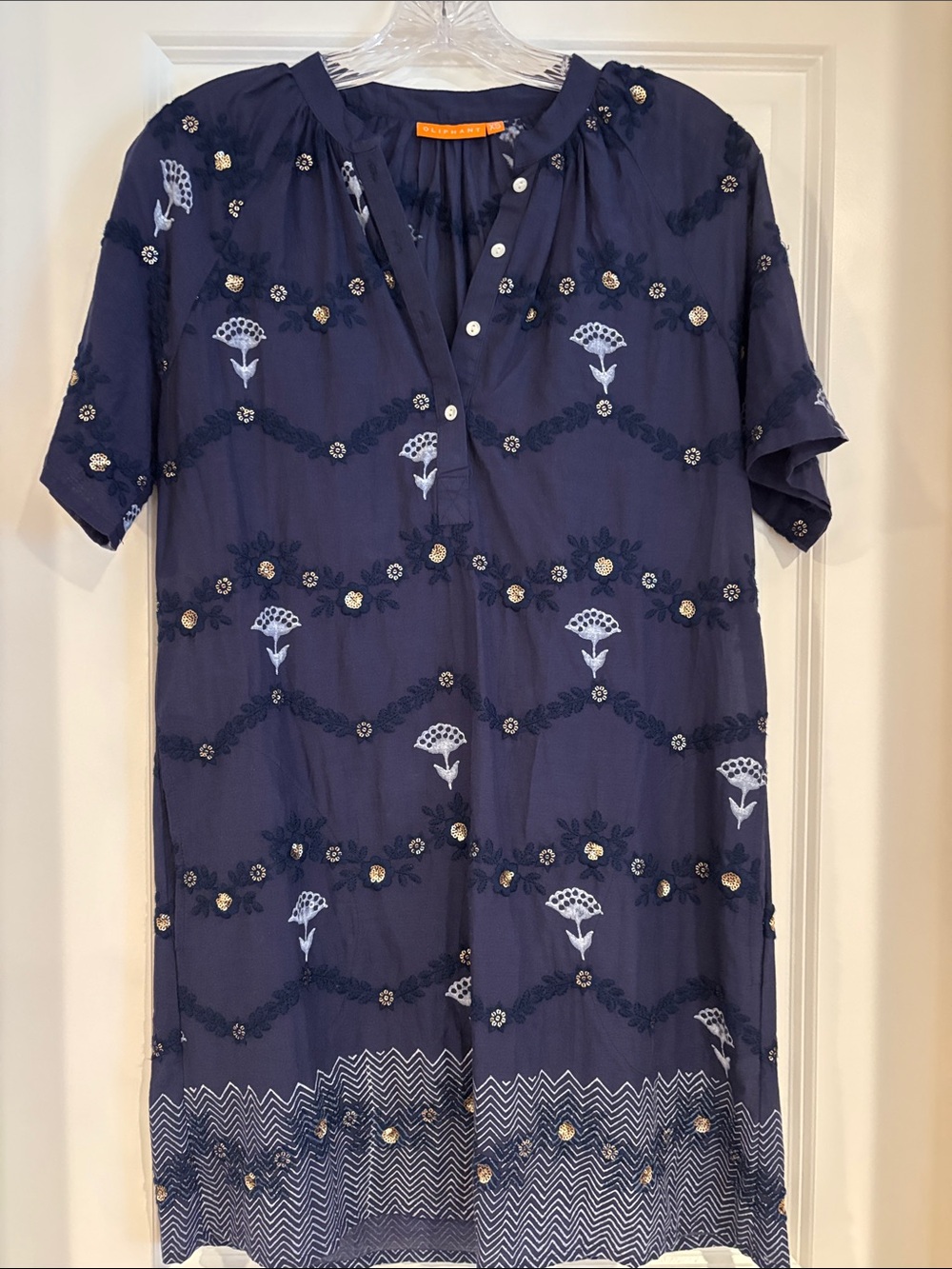Oliphant Navy Floral Embroidered Mini Dress